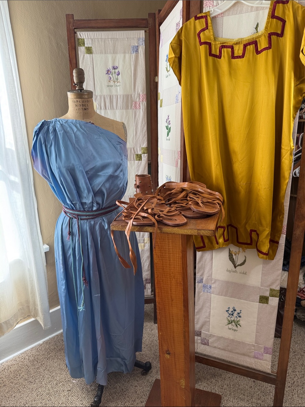 Vintage Costumes, Grecian Roman Theater Handmade Dresses African Leather Sandals